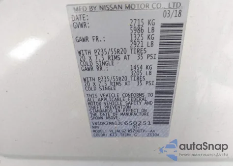 2018 Nissan Pathfinder Sl z USA, uszkodzony, nr VIN 5N1DR2MN1JC650251